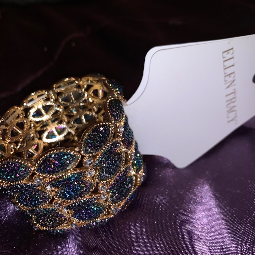 Ellen Tracy Glitzy Stretch Bracelet Turquoise Gold
